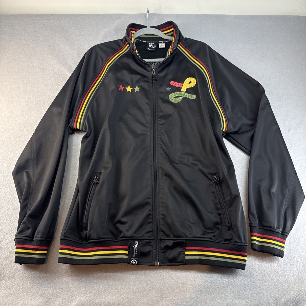 Vintage LRG Deeper Roots Rasta Track Jacket Men XL Black Y2K Street Retro 2000s